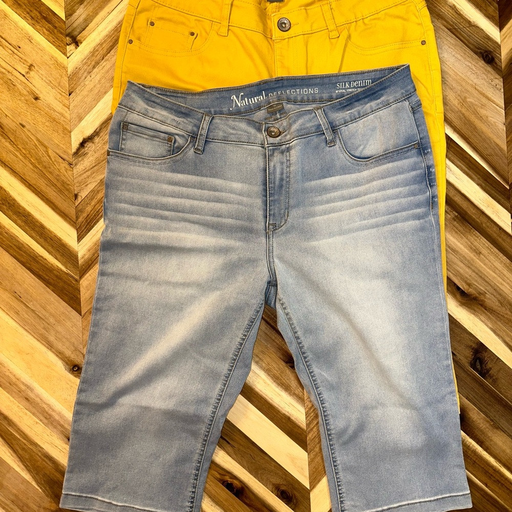 Natural Reflections- Blue Denim and Yellow capris